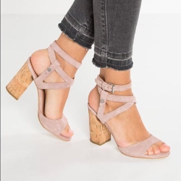 Sigerson Morrison Shoes - SIGERSON MORRISON Paulina2 Block Cork Heel Suede Beige Sandals Size 7 1/2